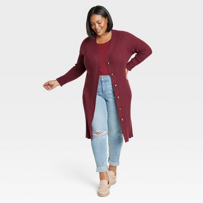 Women's Rib Duster Cardigan - Ava & Viv™ Burgundy 4x : Target