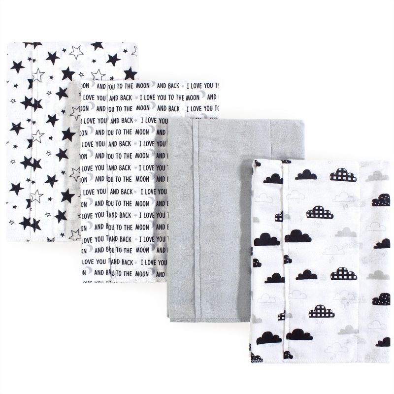 Hudson Baby Infant Cotton Flannel Burp Cloths 4pk, Moon And Back, One Size, 1 of 3
