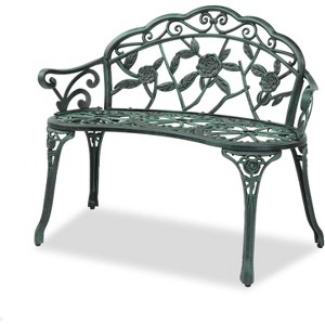 VINGLI 38.5" Outdoor Metal Rose Bench, All-Weather Cast Aluminium Frame Antique Finish Garden Bench, 2-Person Accented Porch Decor for Patio Yard - 1 of 4