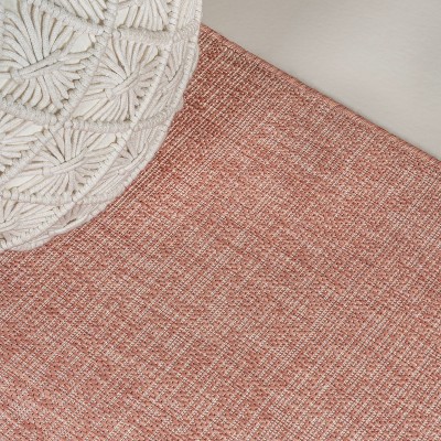 Salmon and Cream Synthetic Reversible Indoor/Outdoor Rug 3x5