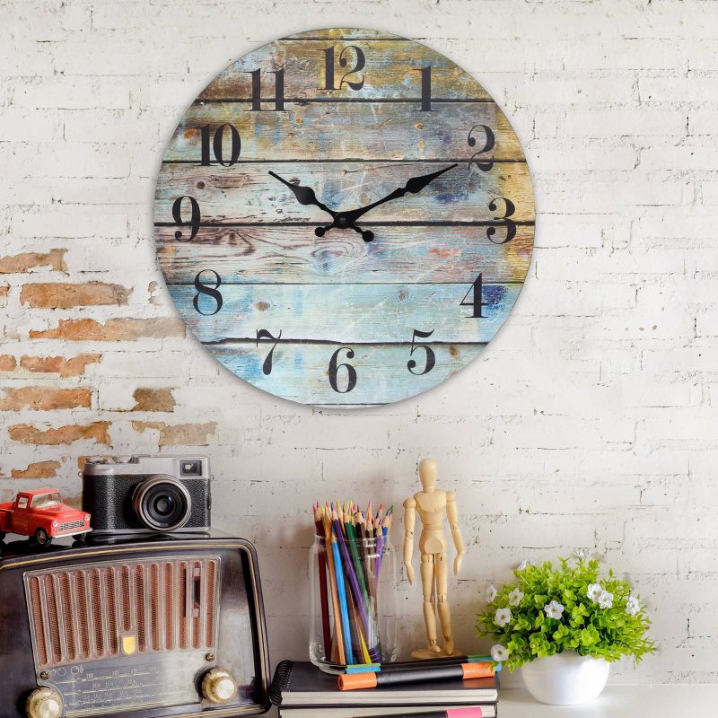 Round Rustic Wooden Wall Clock Blue - Stonebriar Collection, 6 of 11