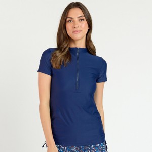 Calypsa Women's Half-Zip Short Sleeve Rashguard UPF 50+ Adele Swim Top - 1 of 4