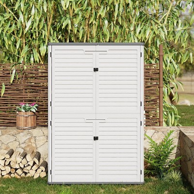 Acekool 65 Cu Ft Resin Outdoor Storage Shed with Double-Wall Panels, Waterproof Flip Cover&Padlock Latch–Patio Storage for Tools, Cushions&Lawn Gear