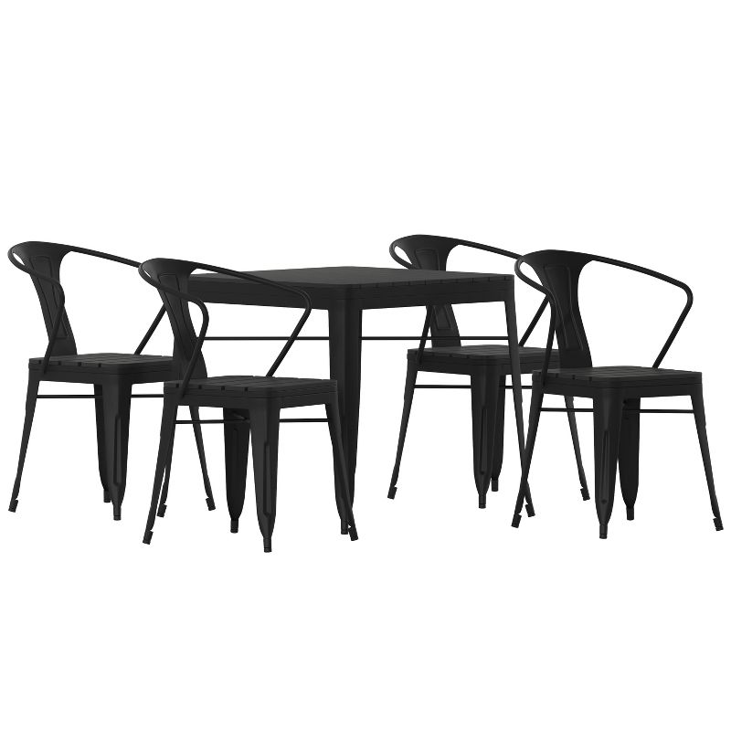 Emma and Oliver Modern 5 Piece Weather and Rust Resistant Black Steel and Polyresin Patio Set with Table & 4 Chairs Indoor and Outdoor Use, 1 of 10