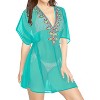LA LEELA Women's Summer Vacation Beachwear Swim Suit Loose Beach Dress Swimming Bathing Suit Cover Ups for Women 2X-3X Green, Solid - 2 of 4