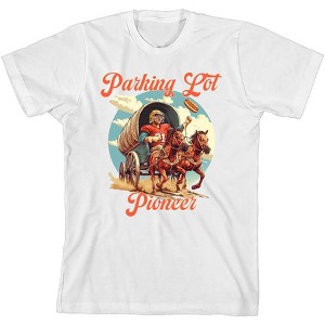"Parking Lot Pioneer" Old West Wagon Football Cowboy Youth Short Sleeve Tee - 1 of 2