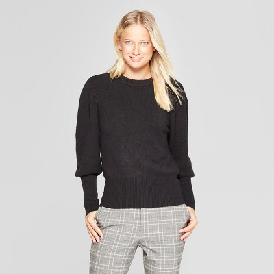 puff sleeve crew neck sweater