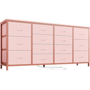 63-Inch TV Stand Dresser with 14 Drawers & Power Outlets, Long Entertainment Center for 65–75 Inch TVs, Media Console Storage Cabinet - 1 of 4