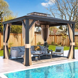 Erommy 12'x10' Hardtop Gazebo, Outdoor Gazebo Canopy, Acrylic & Galvanized Steel Roof, Aluminum Frame with Curtains and Netting, Sunshade for Garden - 1 of 3
