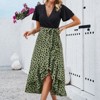 Coolmee Women's Summer Dress V-Neck Flared Sleeve Color Block Dresses Front Split Ruched Casual Midi Dress with Belt - 3 of 4