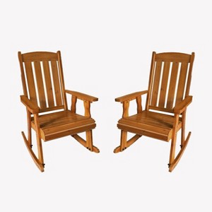 Fortune Candy 2 PCS Solid Fir Wood Outdoor Rocking Chair with Deep Contour Seat, Heavy Duty 600 lbs for Patio Porch and Yard, Brown - 1 of 4