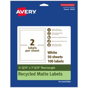 Avery Recycled Matte White Labels,  4-3/4" x 7-3/4" Rectangle - 1 of 4
