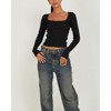 Women's Long Sleeve Cropped Ribbed Top with Lace Accents, Elegant Fitted Casual Shirt - 4 of 4