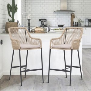 SUGOLD Wicker Bar Stools Set of 2, Patio Outdoor Rattan Bar Height Chairs with Cushions, Armrest and Footrest for Indoor, Garden, Poolside, Lawn, - 1 of 1