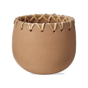 TAG Basketweave Rim Terracotta Planter - 5.25" H x 6" L x 6" W - Summer Garden Pot in Terracotta Orange - Easy to Clean - 1 of 2