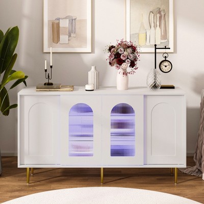TIRAMISUBEST 4-Drawer Storage Cabinet with Glass Sliding Doors,Multi-Functional Sideboard