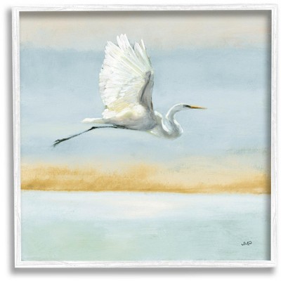 Stupell Industries Egret Bird Flying Ocean Breeze Framed Giclee Art