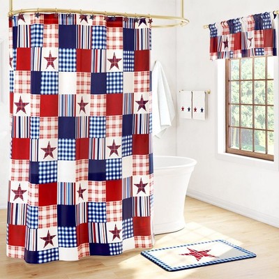 Patriotic Red, White, and Blue Polyester Shower Curtain