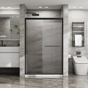 MAYEERTY Double Sliding Glass Shower Door Aluminum Framed Shower Enclosure with Clear Tempered Glass, Stainless Steel Hardware, Black - 1 of 4