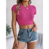 Women's Cropped Sweater Short Sleeve Crew Neck Cable Knit Pullovers Sweater Casual Crop Top - 2 of 4