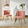 Set of 2 Barbara Velvet Vanity Stool For Makeup Room, Moden Accent Side Chairs For Living Room With Golden Metal Legs| ARTFUL LIVING DESIGN-PINK - 2 of 4
