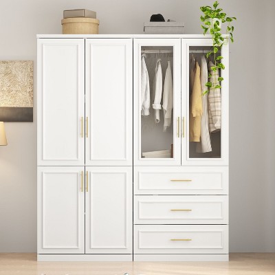 FUFU&GAGA Freestanding Combination Sculptural Look Wardrobe Armoire White