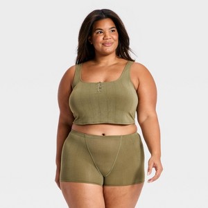 Women's Modal Blend Cropped Tank Top - Auden™ Olive Green 2X : Target