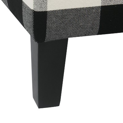 Elegant Black and White Plaid Upholstered Storage Bench with Tapered Legs