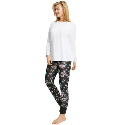 Ellos Women's Plus Size Rib Trim Sleep Leggings, 3x - Black Multi