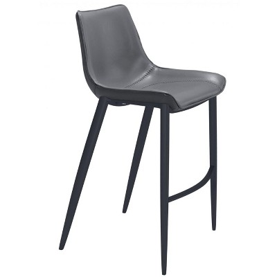 Faux Leather Barstool 43.3" H, Dark Gray and Black Finish With Steel Frame, Set of 2 by Zuo Modern