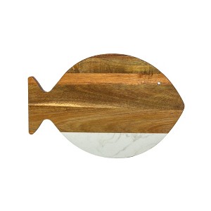 Slickblue Stylish Fish Shaped Acacia Wood & White/Black Marble Board for Serving, Cutting, and Charcuterie, 11.75"x7.75" - 1 of 3