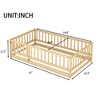 CAVINAS Twin Size Wood Montessori Bed,Modern Floor Bed with Fence and Door,Toddler Bed for Bedroom,Natural - 3 of 4