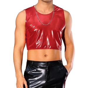 INSPIRE CHIC Men's Sleeveless Crew Neck Party Metallic Crop Tank Tops - 1 of 4