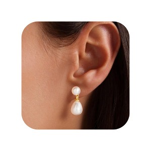 Turandoss 18K Gold Pearl Stud Earrings for Women Girls - Small Hypoallergenic Flat Back Dangle Earring Set, Diamond Clip on Earrings, Christmas Gifts - 1 of 1