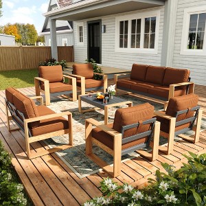 LayinSun 7 Pieces Aluminum Patio Furniture Set with Coffee Table, Oversized Seat with Hight Back, Outdoor Conversation Sets - 1 of 4