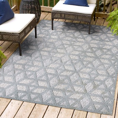 Talaia Light Gray Geometric Synthetic Indoor/Outdoor Rug