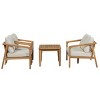 Modern Acacia Wood 4PCS Chat Set , Outdoor Conversation Set with Chairs and Table, Armrest Chat Chairs with Wood Legs and Fabric Cushions-Coolbibila - 3 of 4