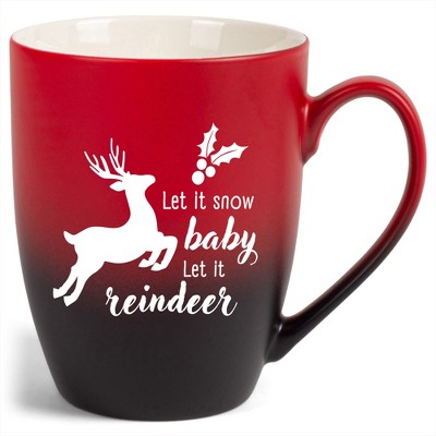 Elanze Designs Let It Snow Baby Let It Reindeer Two Toned Ombre Matte Red and Black 12 ounce Ceramic Stoneware Coffee Cup Mug
