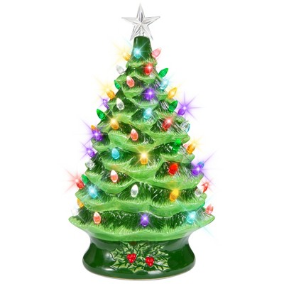 Best Choice Products 24in X-Large Pre-Lit Ceramic Christmas Tree Battery-Powered Decoration w/ LED Light, Timer - Green