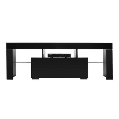 51'' Black TV Stand High-Gloss With Drawer and LED light