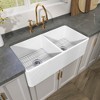 33 in. Farmhouse Kitchen Sink Double Bowl White Fireclay Sink Large Apron-front Kitchen Sink Bottom Grid and Strainer - 4 of 4