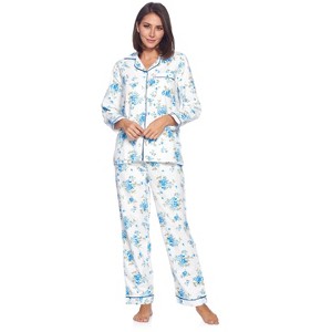 Casual Nights Women's Flannel Long Sleeve Button Down Pajama Set - 1 of 4