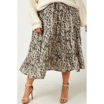 Women's Botanical Print Elastic Waist Tiered Skirt - Plus - Hayden LA