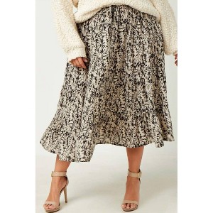Women's Botanical Print Elastic Waist Tiered Skirt - Plus - Hayden LA - 1 of 4