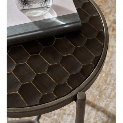 Doraley Round Brown and Gray Wood Metal End Table