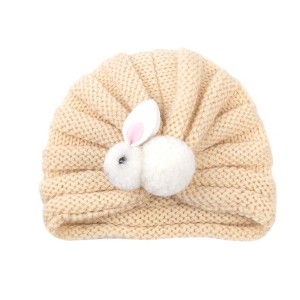 MyKids-USA Newborn Baby Solid Color Rabbit Patched Design Wool Knitting Tire Caps - 1 of 2