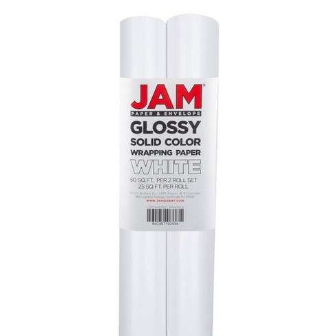 Jam Paper Bright White Glossy Gift Wrapping Paper Roll - 2 Packs