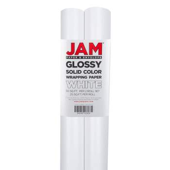 JAM PAPER Bright White Glossy Gift Wrapping Paper Roll - 2 packs of 25 Sq. Ft.