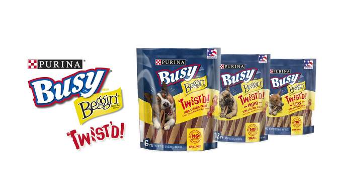 Purina Busy with Beggin&#39;  Small Breed Chewy Bacon Flavor Dog Treats Twist&#39;d Mini - 12ct Pouch, 2 of 8, play video