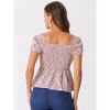 INSPIRE CHIC Women's Short Sleeve Floral Sweetheart Neck Shirred Ruffle Peasant Top - 3 of 4